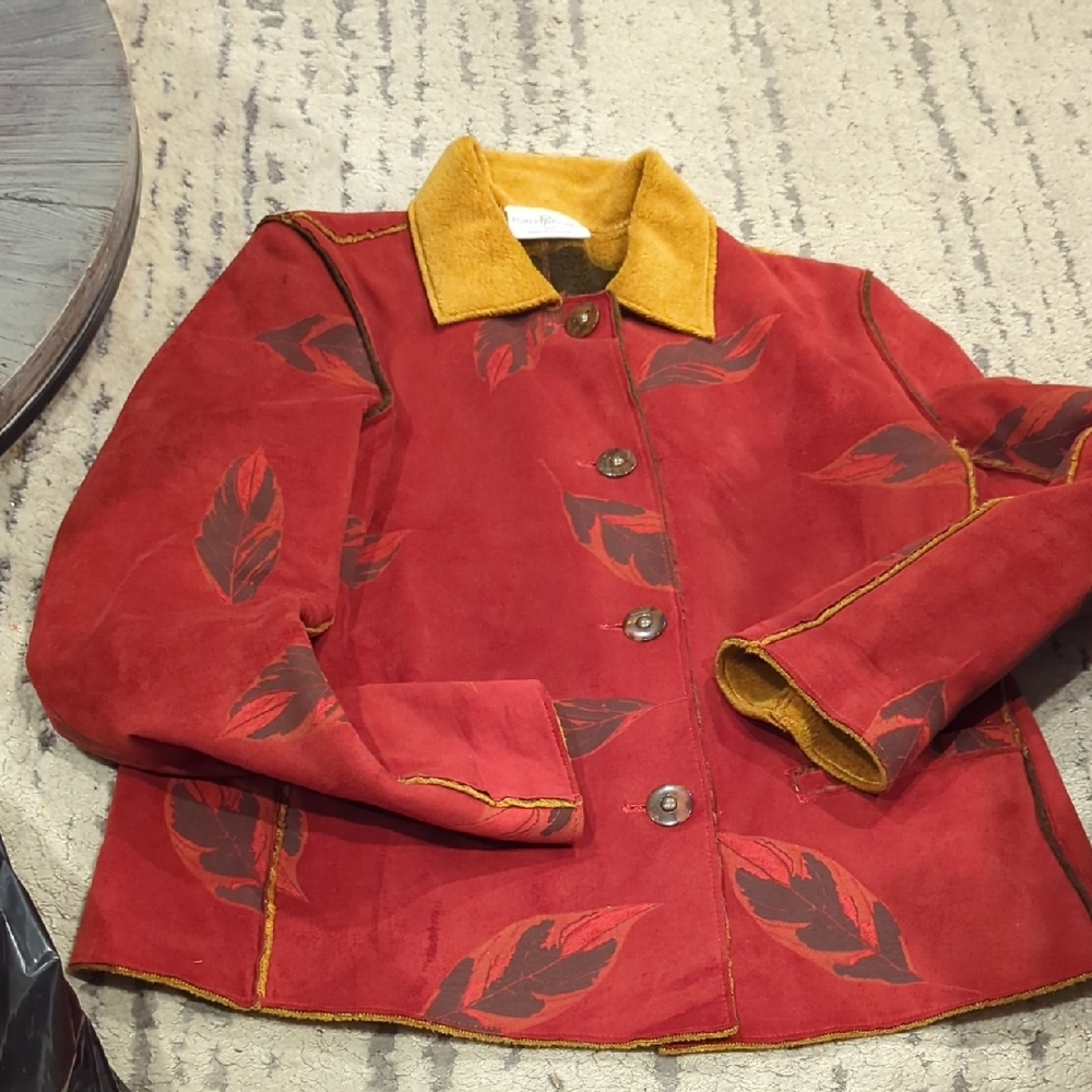 Robert Kitchen Womens Faux Suede & Pile Super Soft Jacket Debossed Leaf Print - Picture 3 of 9